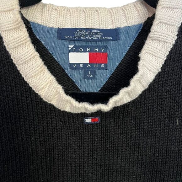 Tommy Jeans Women's Cropped Sleeveless Pullover Vest Black & Cream Size Small - Picture 3 of 6